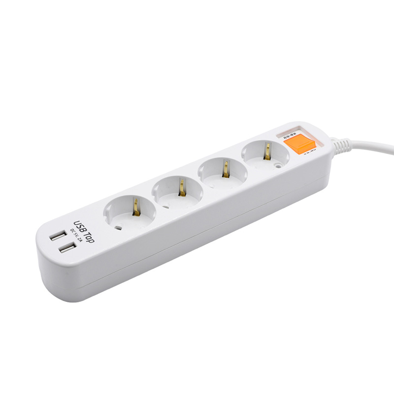 Soicéad caighdeánach AE Eacnamaíoch 4 Asraonta le 2 chalafort USB agus 1 lasc cosanta ró -ualaigh Soicéad caighdeánach AE Eacnamaíoch 4 Asraonta le 2 chalafort USB agus 1 lasc cosanta ró -ualaigh